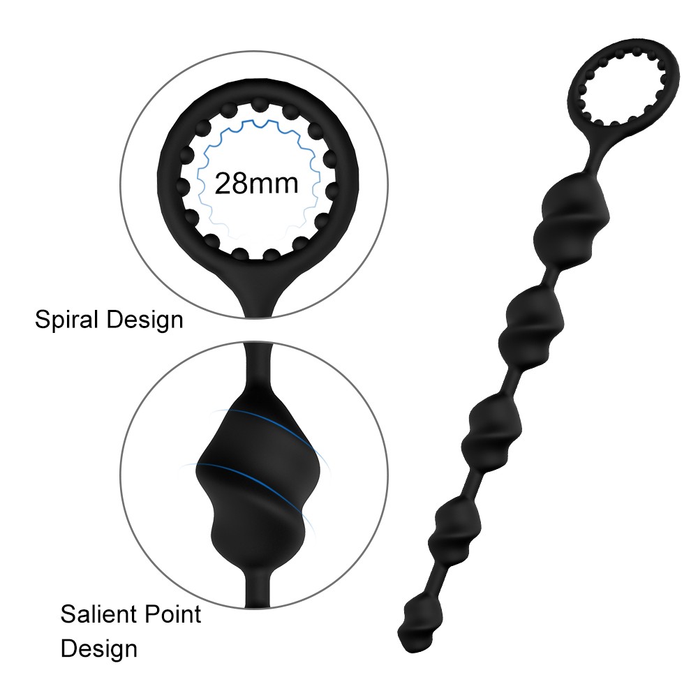 Plug anal avec perle anale en silicone, jouets sexuels anaux avec anneau de traction sûr en noir (5)