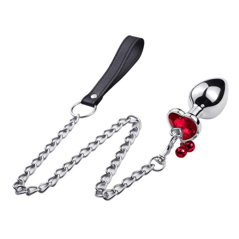 Cor Shaped Butt Plug for Mulier, Three Sizes Metal Jeweled Anal Plug with Bell and Traction Chain, Training Butt Plug Sex Toy (6)