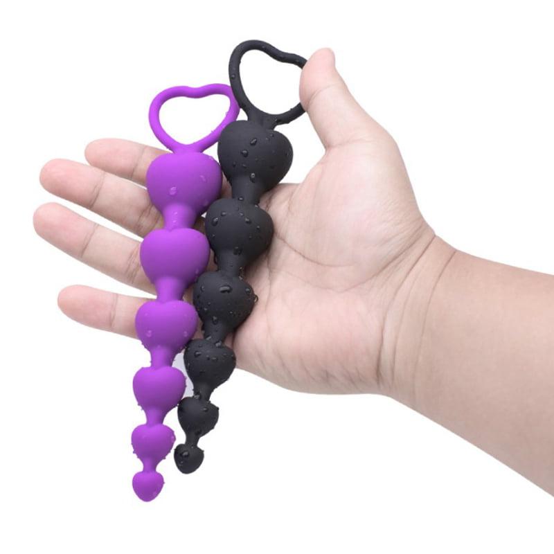 LoveI Anal Sex Toy Beads Butt Plug Heart Shaped Prostate Masager with Safe Pull Ring Handle Soft Carry Bag Unisex G Spot (13)