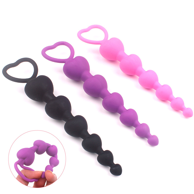 LoveI Anal Sex Toy Beads Butt Plug Massatge de pròstata amb forma de cor amb mànec d'anell de tirada segur Bossa de transport suau Punt G unisex (3)