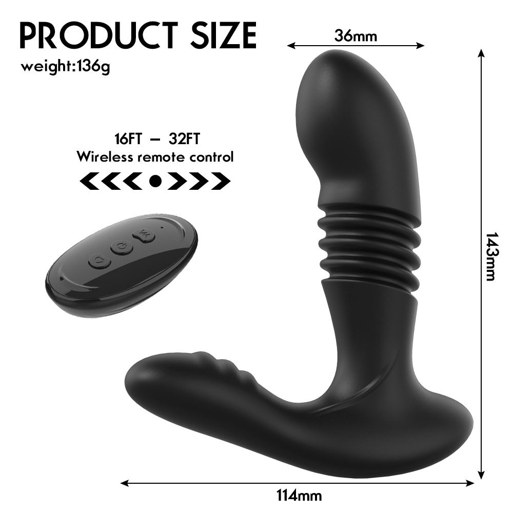 Stötande analvibrator - vibrerande analplugg Prostata massager, fjärrkontroll analpluggleksaker med 12 mönster Dubbelstimulering, Butt Plug analsexleksaker för män, sexleksaker för kvinnor (8)