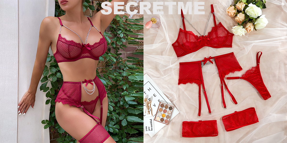 Rojo dantelina mangarahara 4 Sombiny amin'ny Garter Lingerie (82)