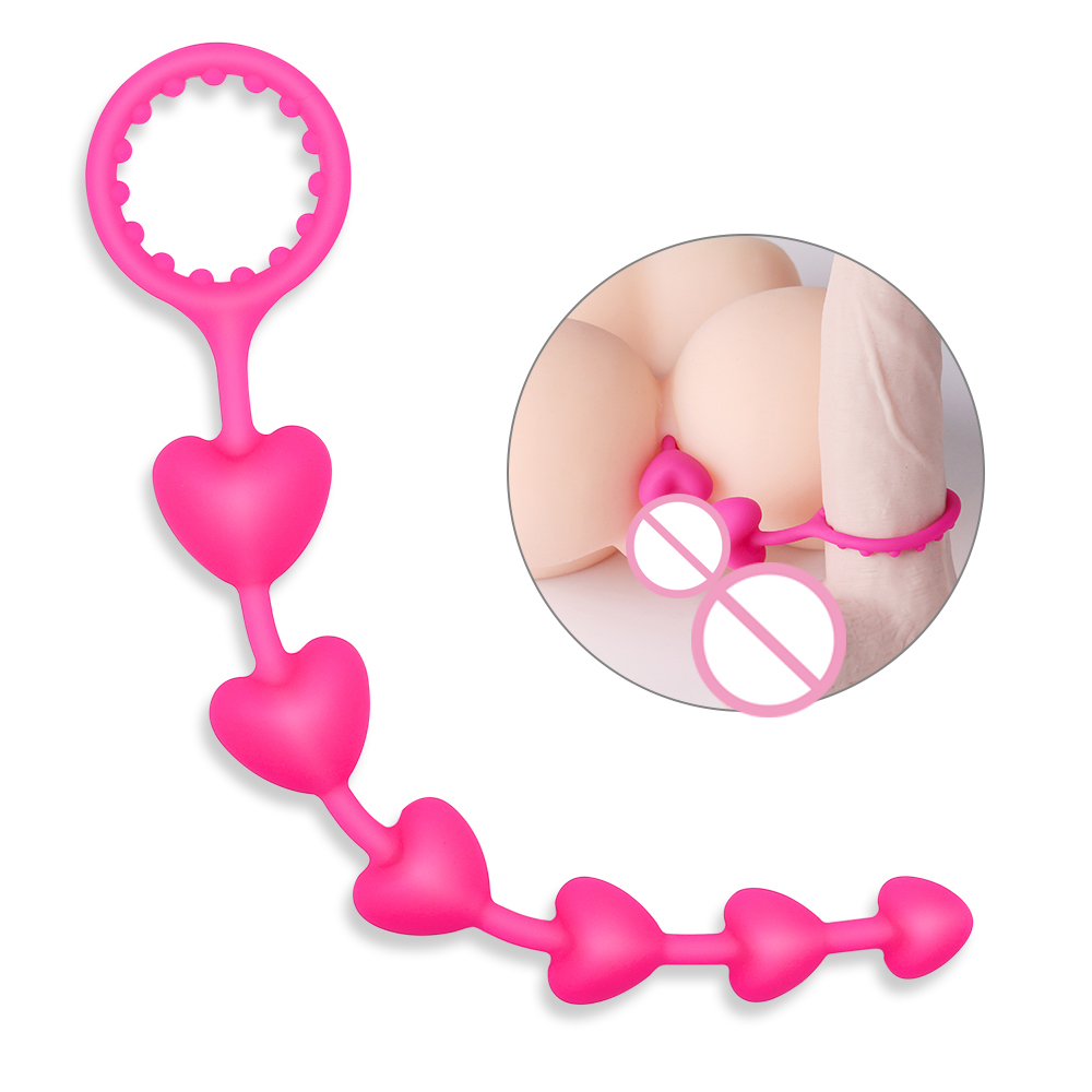 6 heart Beads Silicone Pull Chain Butt Plug Backyard Sexy Novelties Vagina Anal Adult Flirting Sex Toy For Women Men (2)