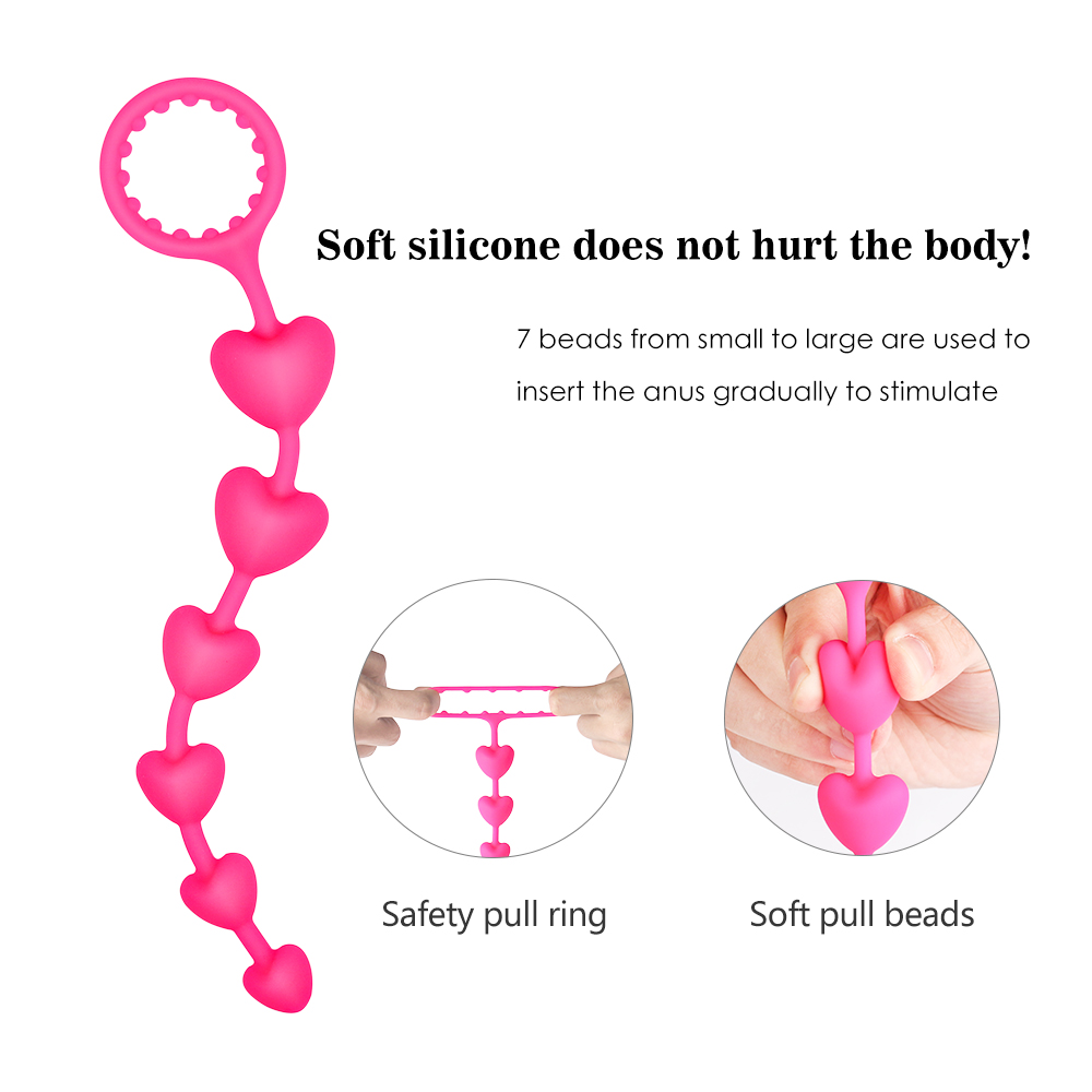 6 heart Beads Silicone Pull Chain Butt Plug Backyard Sexy Novelties Vagina Anal Adult Flirting Sex Toy For Women Men (3)