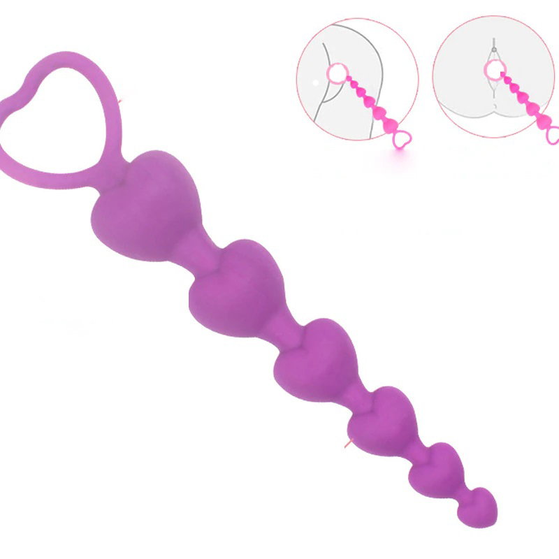 LoveI Anal Sex Toy Beads Butt Plug Heart Shaped Prostate Massager with Safe Pull Ring Handle Soft Carry Bag Unisex G Spot (2)