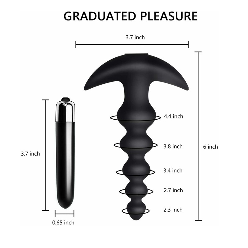 Vibrating Anal Beads Butt Plug - Flexible Silicone 10 Vibration Modes Graduated Design Anal Sex Toy Waterproof Bullet Vibrator for Men, Women and Couples (4)